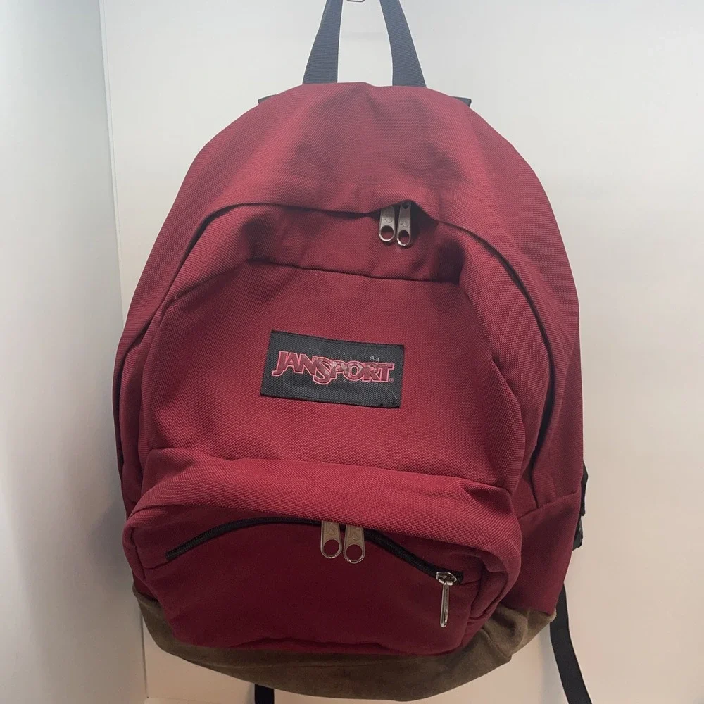 Jansport Right Pack Backpack Originals Maroon‎ Red Leather Bottom JS00TYP7 Rare